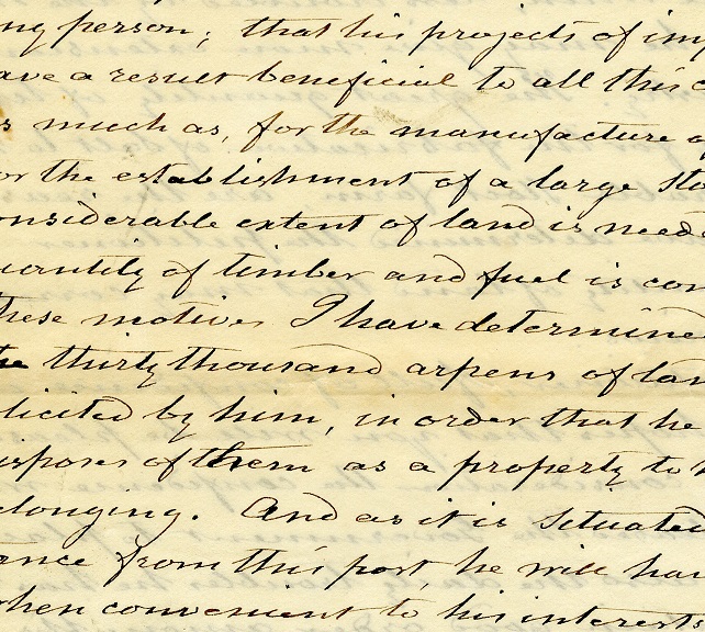Cursive handwriting in a translated letter by Pierre Chouteau