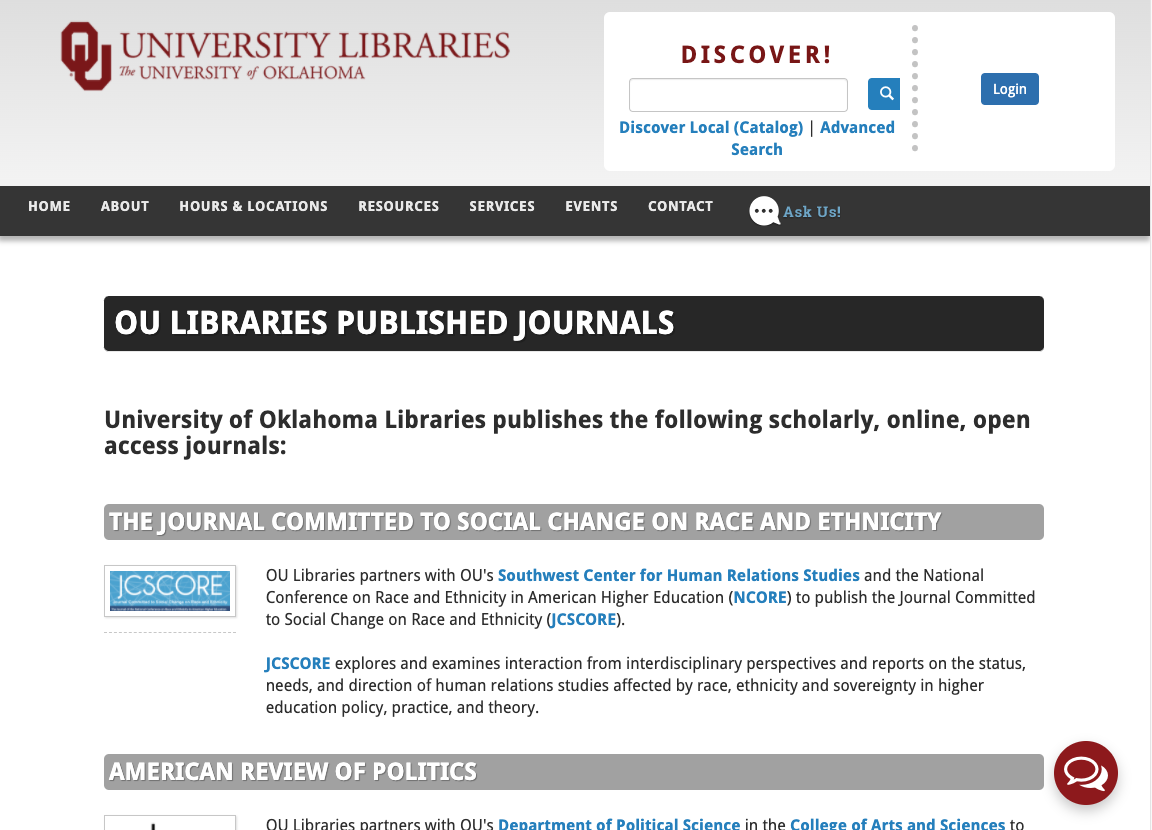 OU libraries published journals