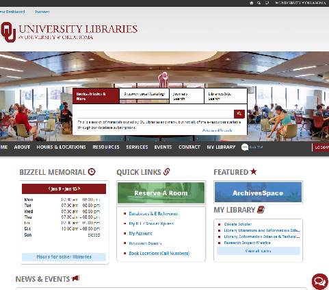 Screenshot of the Libraries' website home page