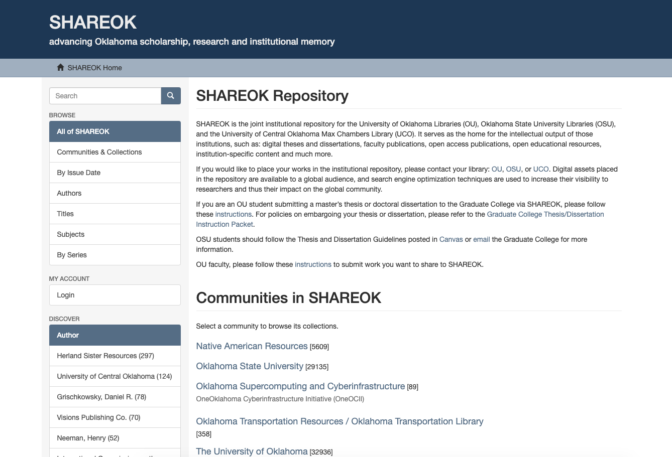 Screenshot of the SHAREOK.org website.