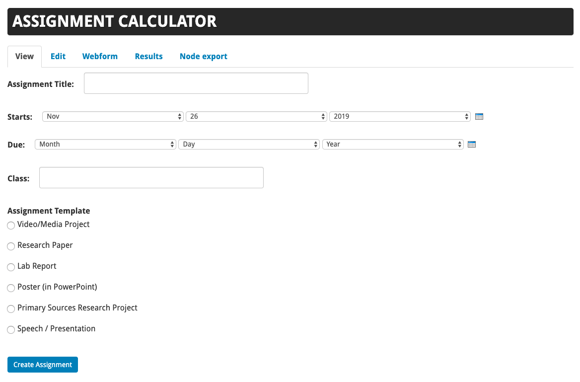 An example of the assignment calculator