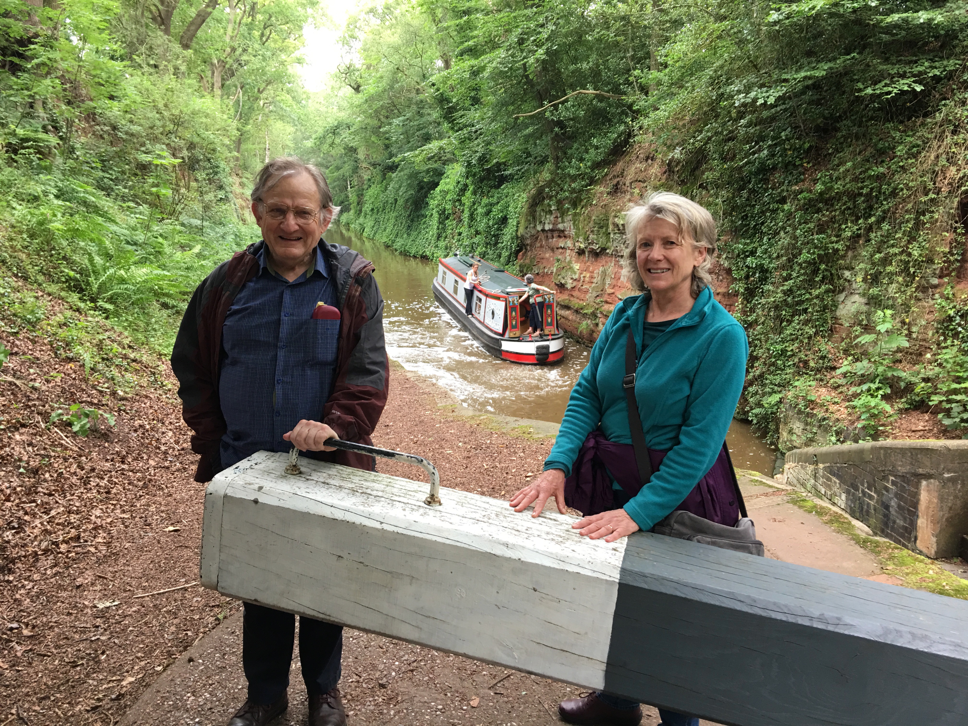 Hugh Torrens and Shirley Torrens at a canal near their home in Staffordshire, England