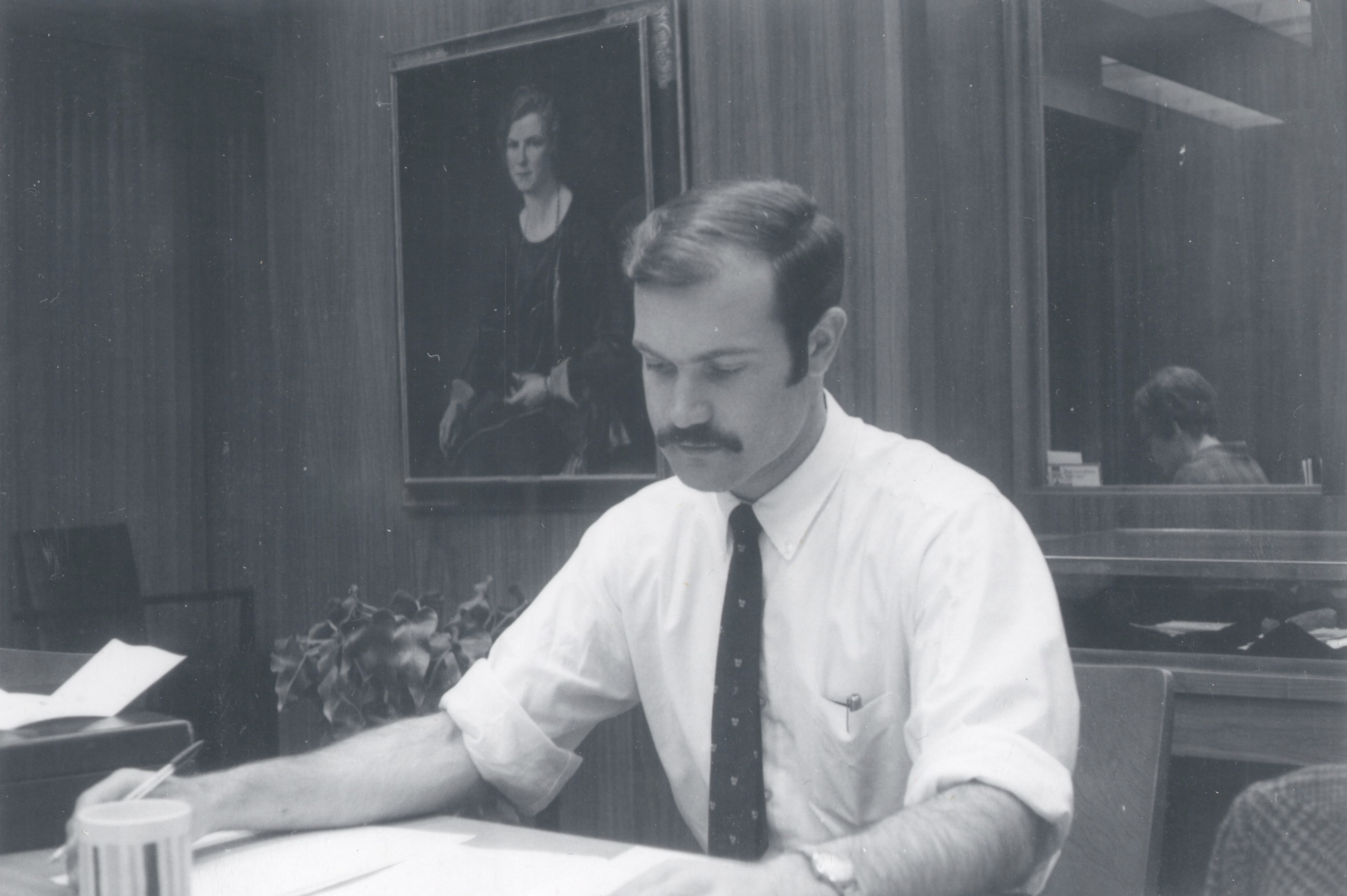 Kenneth L. Taylor working in the History of Science Collections after coming to OU as one of the early faculty members in the Department of the History of Science