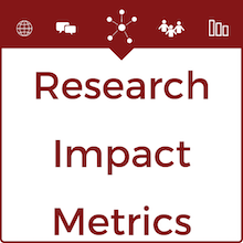 Research Impac Metrics icons, globe, chatting, impact diagram, people reached, bar graph