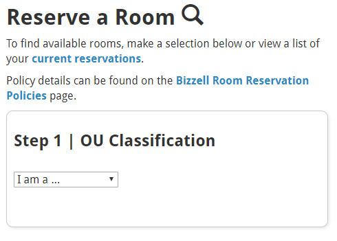 An example screenshot of the reserve a room system