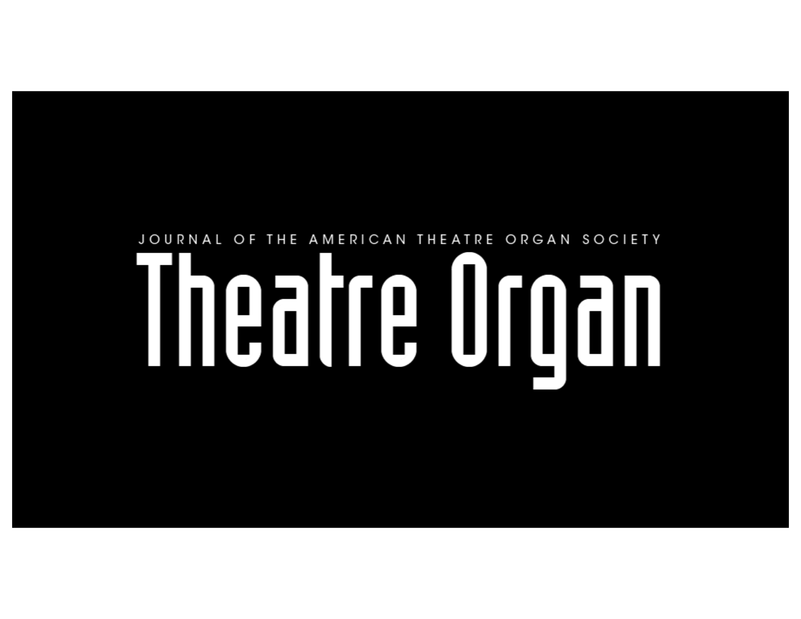 Theatre organ logo with words in white on black background