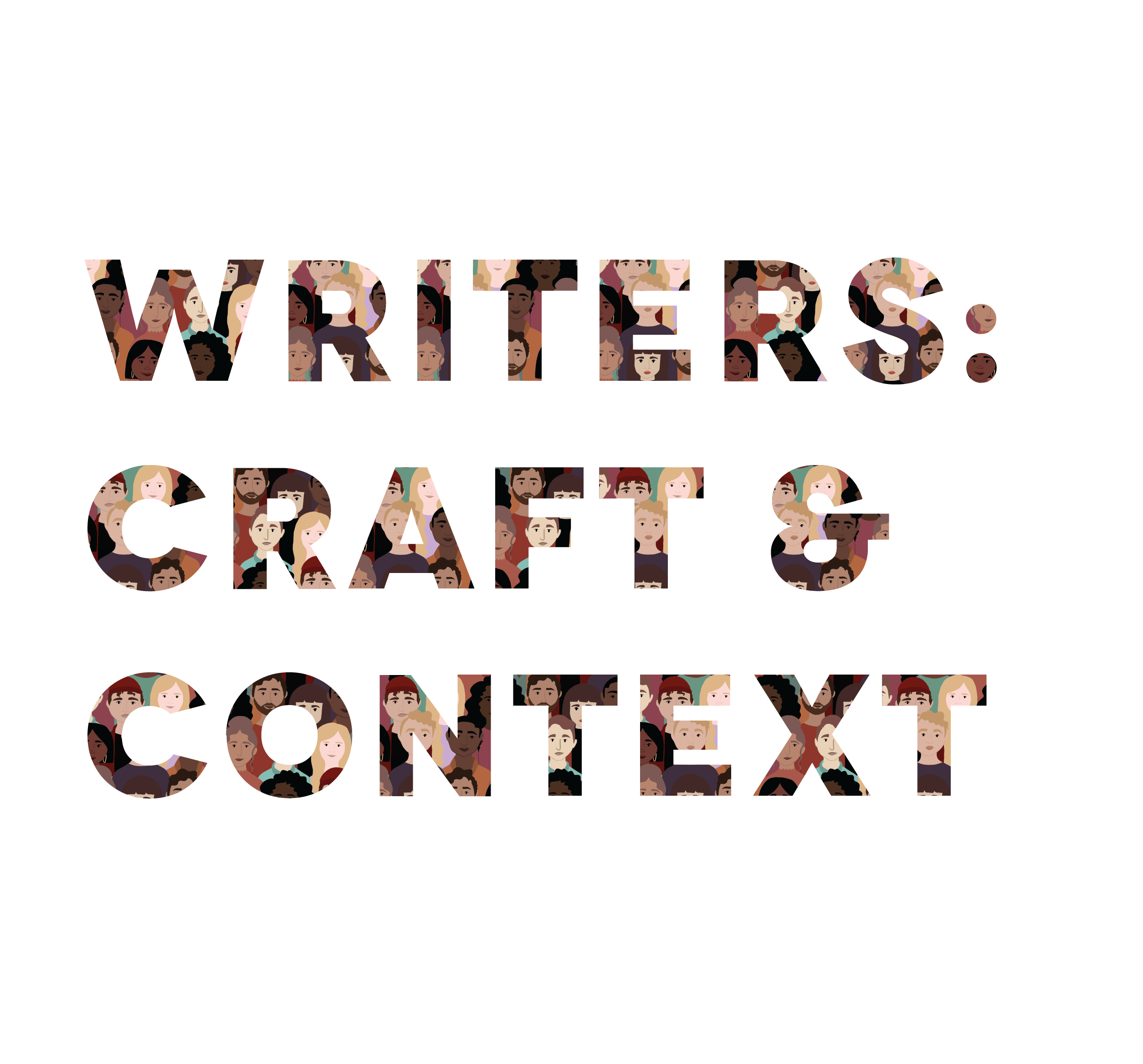 Logo for the journal named "Writers: Craft & Context." The letters of the words are comprised of very small montages of people's faces.
