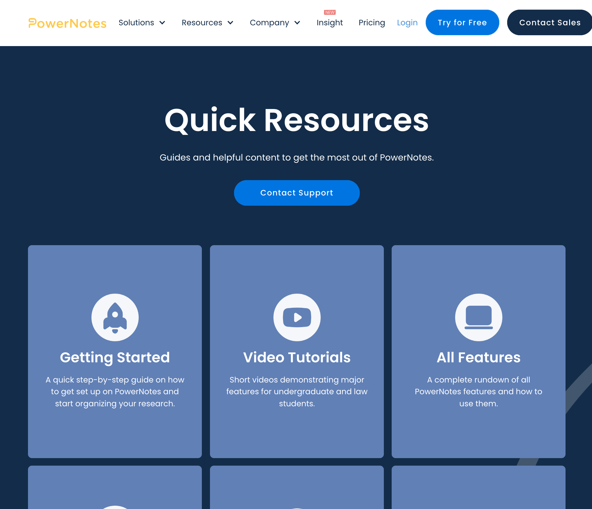 Screenshot of PowerNotes Resources page