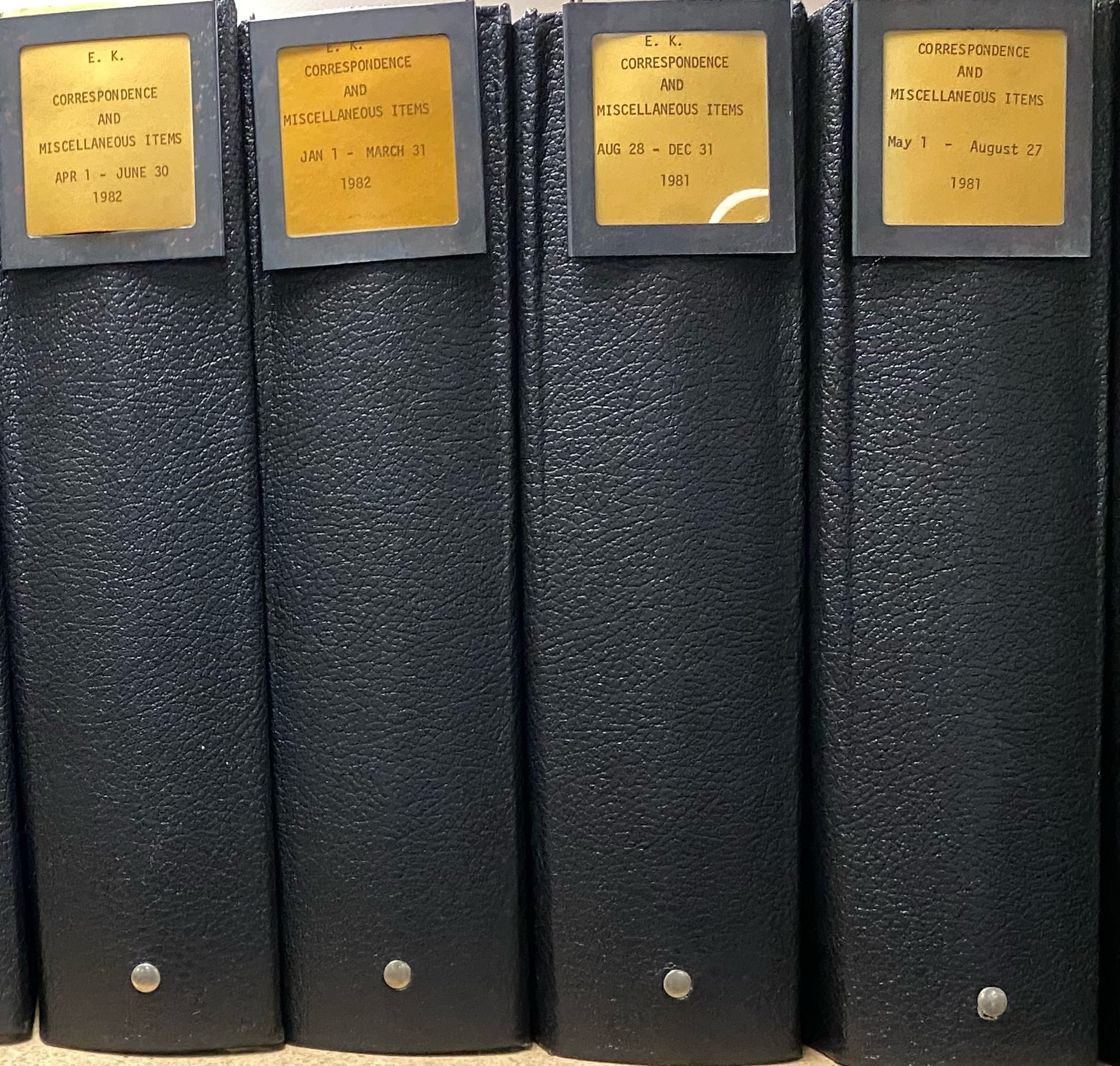 Photo of 4 black binders from the E. Kessler Archive.