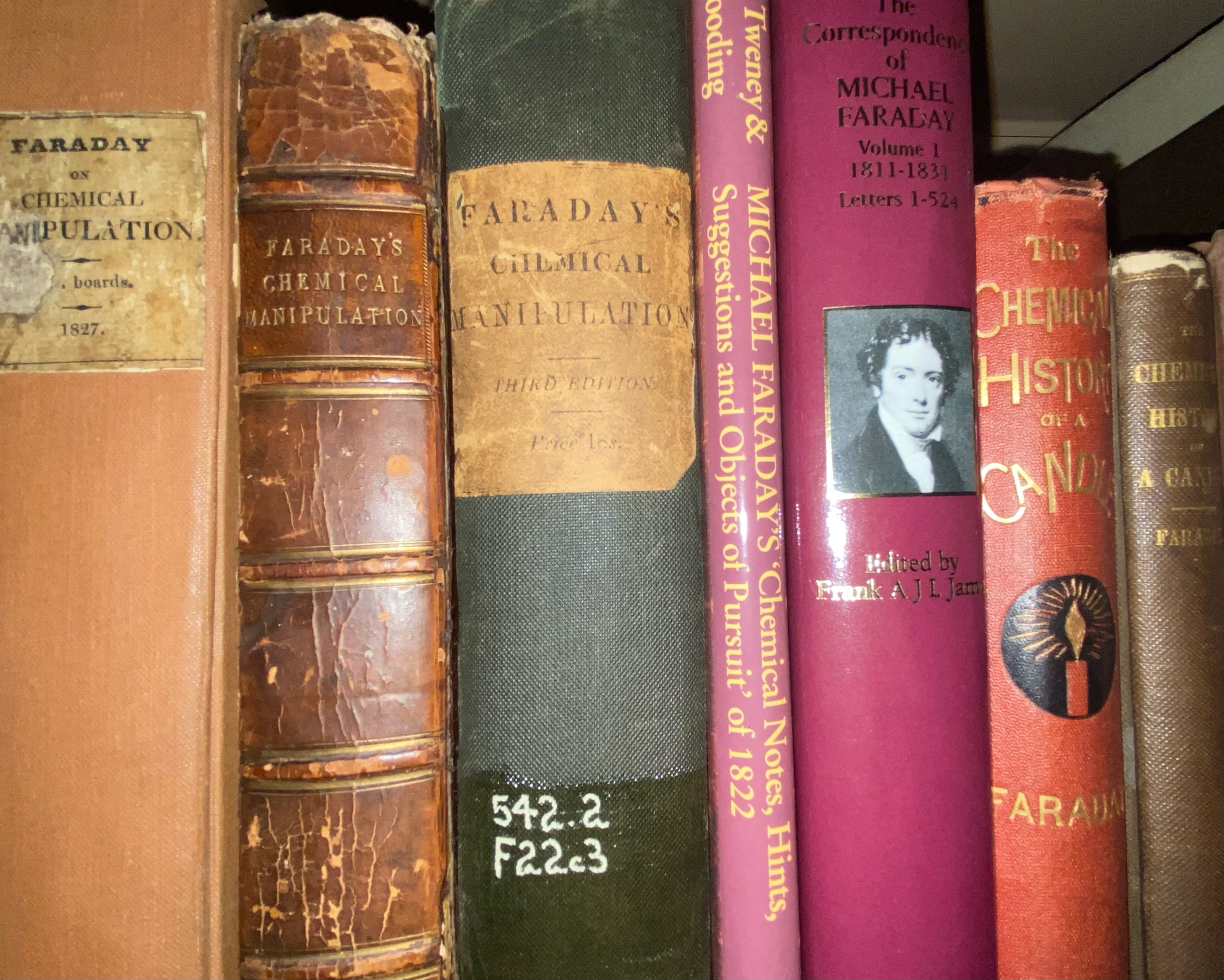 Photo of shelf of books (Faraday - rare books and more recent works)
