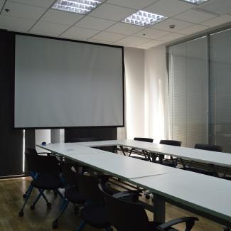 Projector screen in conference room