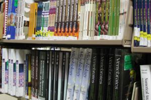 Bookshelf filled with textbooks