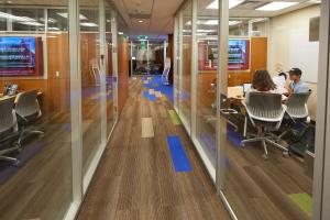 A hallway shot of the Lower Level 2 area of Bizzell Memorial Library.