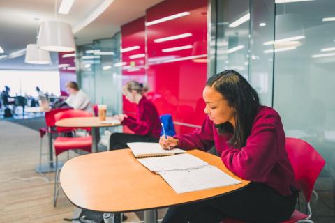 Students studying at the Helmerich Collaborative Learning Center